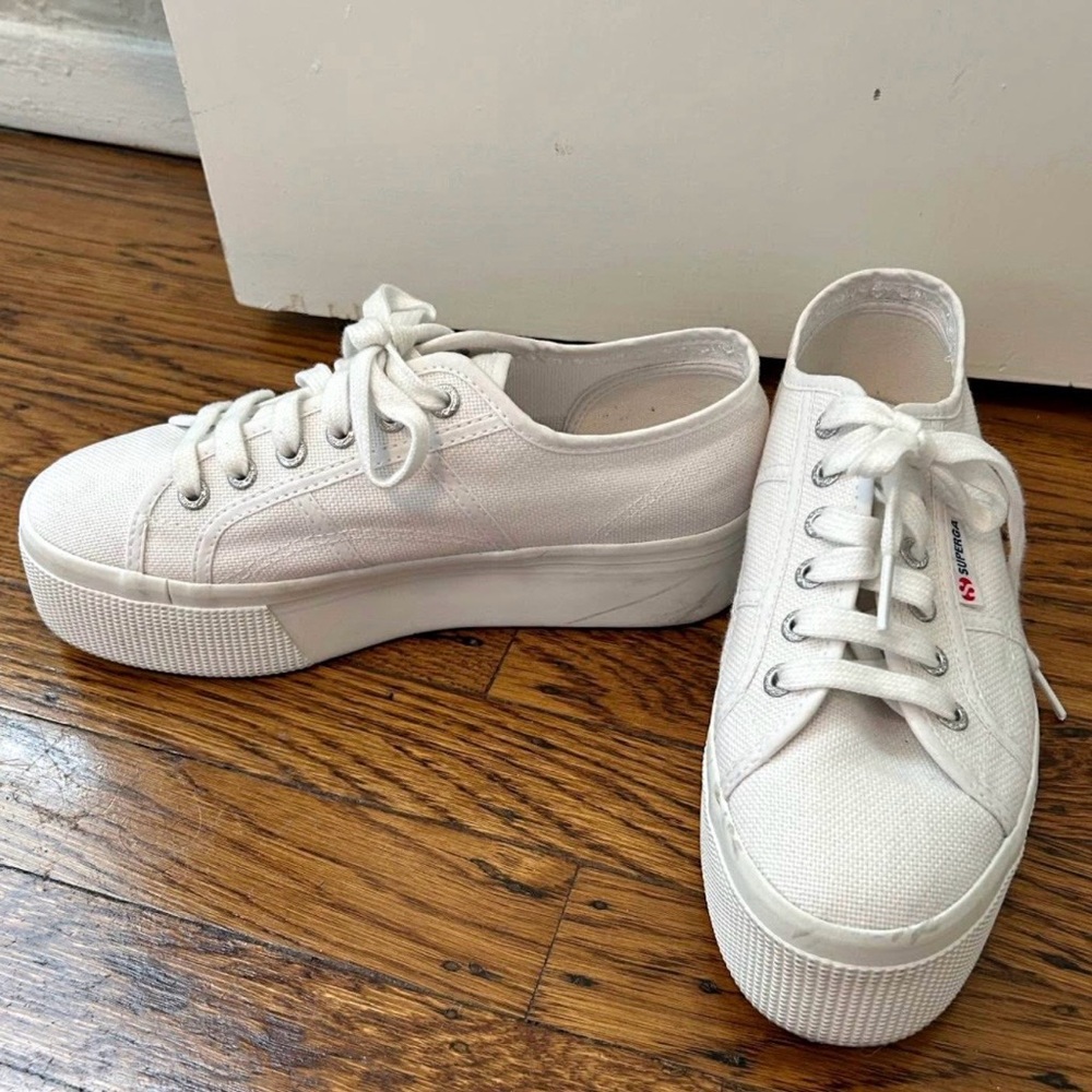 Superga White Platform Canvas Sneakers